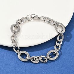 Bracelets à maillons ovales texturés en acier inoxydable 201 pour femmes&nbsp;BJEW-B143-04P