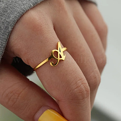 Anillos de puño abiertos con letras ajustables de acero inoxidable 201 para mujer&nbsp;FS-WG61269-01