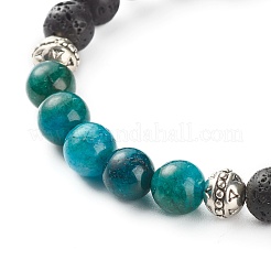 Natürliches Chalcedon & natürliches Lavastein-Stretcharmband mit runden Perlen für sie&nbsp;BJEW-JB06920