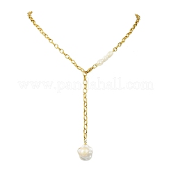 Verstellbare Lariat-Halskette mit Quaste aus natürlicher Barock-Keshi-Perle und 304er Edelstahl-Kabelkette für Damen&nbsp;NJEW-JN06212
