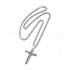 Collier en alliage crucifix croix pandant avec chaînes de blé&nbsp;NJEW-K245-002P