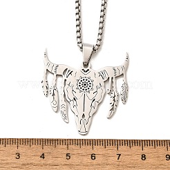Colliers à chaîne en acier inoxydable 201 de style punk avec pendentif tête de bétail découpé au laser pour femmes et hommes&nbsp;NJEW-E156-04P