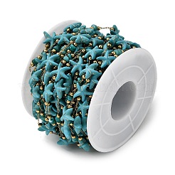 Catene a maglie di stelle marine turchesi sintetiche in acciaio inossidabile 304 fatte a mano&nbsp;CHS-L032-13G-05