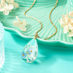 1 collana con catena in acciaio inossidabile con fiori secchi&nbsp;NJEW-TA0001-19B
