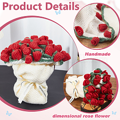 Wollgarn gehäkelte Rosenblumenstraußdecke&nbsp;AJEW-WH0596-732A