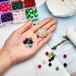 375pcs 15 Farben runde natürliche weiße Jadeperlen und elastischer Faden&nbsp;DIY-SZ0004-21