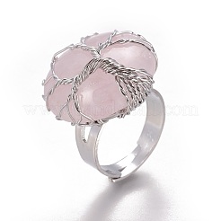 Verstellbare natürlichen Rosenquarz Fingerringe&nbsp;RJEW-L090-A12