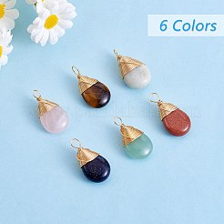 6 pièces 6 styles pendentifs en laiton de pierres précieuses naturelles et synthétiques&nbsp;G-SZ0002-11