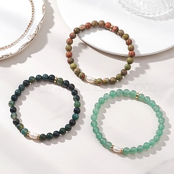 Pulsera elástica de cuentas redondas de ágata musgosa natural&nbsp;BJEW-JB13056