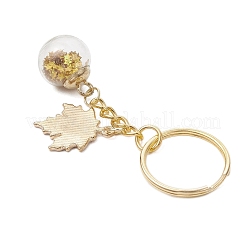 3 porte-clés pendentif en alliage émaillé avec feuille et globe en verre&nbsp;KEYC-JKC01302