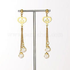 Pendientes de botón de acero inoxidable 201 con borla de corazón retro&nbsp;LE0057