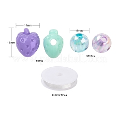 380 pièces perles acryliques fraises et rondes avec 1 rouleaux de fil de cristal élastique transparent&nbsp;DIY-LS0001-08