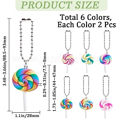 12 Stück 6 Farben handgemachte Polymer Clay Lollipop Anhänger Dekoration&nbsp;HJEW-CP0001-14