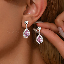 Boucles d'oreilles pendantes en forme de larme avec micro pavé de zircons cubiques en laiton&nbsp;FS-WG4A904-03
