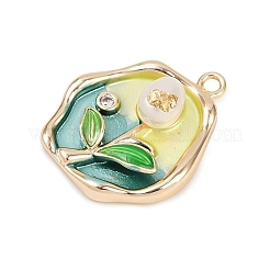 Smalto in ottone e perla naturale ovale con pendenti a forma di rosa&nbsp;KK-K351-47G-02