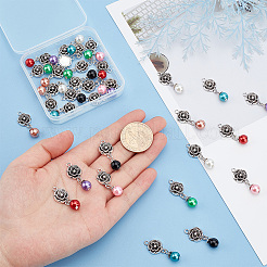 Pendenti rotondi in perle di vetro e plastica ABS con imitazione di perle e accessori in stile tibetano&nbsp;FIND-PH0008-86