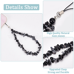 Mobile Riemen aus natürlichen Schneeflocken-Obsidian-Chips mit Perlenkette&nbsp;FIND-WH0135-07B