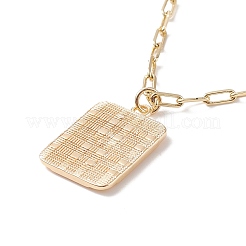 Rectangle en laiton avec collier pendentif lettre initiale avec chaînes de trombone pour hommes femmes&nbsp;NJEW-JN04007