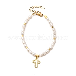 304 Edelstahl-Armbänder mit hohlem Kreuzanhänger&nbsp;BJEW-JB12299