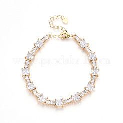 Messing-Mikropflaster-Armbänder mit klaren Zirkonia und rechteckigen Gliederketten für Damen&nbsp;ZIRC-T016-06G