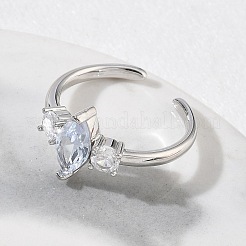 Anelli aperti con polsino in ottone micro pavé di zirconi cubici per donna&nbsp;RJEW-L343-14P