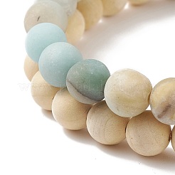 2 pièces 2 style fleur naturelle amazonite et pierre de lave et bracelets extensibles en bois sertis de breloques de main hamsa gland et alliage&nbsp;BJEW-JB08347