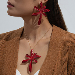 Collane con ciondolo in lega smaltata a forma di fiore e set di orecchini a bottone&nbsp;FS-WG606EA-01