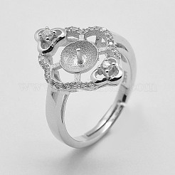 Anello di design in argento sterling rodiato anti-ossidazione regolabile con montatura perla&nbsp;STER-K038-091P