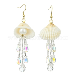Pendientes colgantes de conchas y cuentas de vidrio&nbsp;EJEW-MZ00740-02