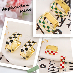 4 paire de boucles d'oreilles créoles rectangulaires en alliage émaillé à motif tartan&nbsp;EJEW-SC0002-26B