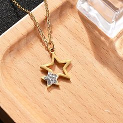 Collar con colgante de estrella doble de acero inoxidable 304 con cristales de imitación&nbsp;LS-NJEW-Z056-02A-G