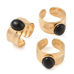 Anillos de dedo ovalados de ágata negra teñida y calentada de forma natural&nbsp;RJEW-Z057-12G-05