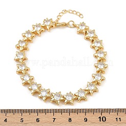 Braccialetti da donna con maglie a stella in ottone e zirconi cubici trasparenti&nbsp;BJEW-F504-13G