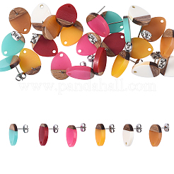 12 par de 6 colores de resina y fornitura de pendientes de madera de nogal&nbsp;MAK-CJ0001-08