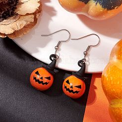Orecchini pendenti con zucca in legno in lega a tema Halloween&nbsp;EJEW-JE05850-01