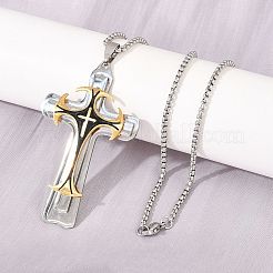 Collier avec pendentif croix en acier inoxydable 201 émaillé noir et chaîne en acier inoxydable 304.&nbsp;SA-H003-07GP