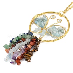Decorazioni pendenti in ottone a farfalla e acquamarina naturale&nbsp;HJEW-Z007-04G-07