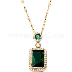 Colliers à chaîne avec pendentif rectangulaire en verre vert pavé de laiton pour femmes&nbsp;WG8BDE4-02