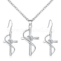 Collana pendente con strass di cristallo in lega a croce e orecchini pendenti per donna&nbsp;WG08149-03