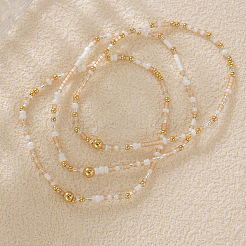 Set di bracciali elastici impilabili boho rotondi in ottone e perline di vetro&nbsp;BP2363-8