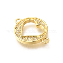 Dijes de conector de corazón hueco redondos planos con circonita cúbica transparente de latón chapado en rack&nbsp;KK-L225-036G
