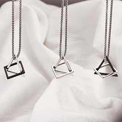Collana con ciondolo a triangolo e rombo in acciaio inossidabile 304 con catene a scatola&nbsp;JN1045C