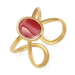 Ovale Manschettenringe aus 304 Edelstahl mit Emaille für Damen&nbsp;RJEW-G355-03G-02