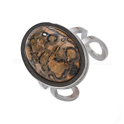 Ovale Fingerringe aus natürlichem Leopardenfell-Jaspis&nbsp;RJEW-M062-02P-16