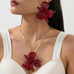 Collana pendente in lega a forma di fiore e set di orecchini a bottone&nbsp;FS-WG2B33B-01