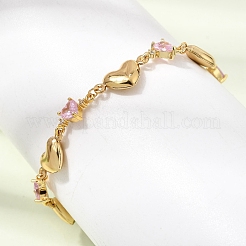Bracciali a catena a maglie a cuore in acciaio inossidabile 304 con pavé di zirconi rosa.&nbsp;SA-CBAF6AD-11G