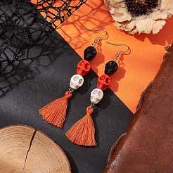 3 Paar 3 Farben Halloween Totenkopf synthetisch gefärbte türkisfarbene Ohrhänger&nbsp;EJEW-JE05883