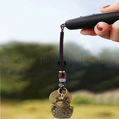 2 ciondolo in ottone con gatto fortunato e cinque monete dell'imperatore&nbsp;HJEW-LP0002-82