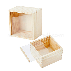 Aufbewahrungs-Geschenkbox aus unlackiertem Holz mit sichtbarem Acryl-Schiebedeckel&nbsp;FIND-WH0420-51