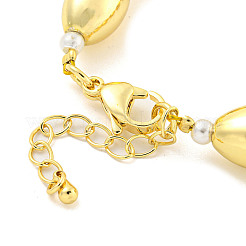 Braccialetti da donna con perline ovali in ottone e imitazione di perle in ABS con placcatura a cremagliera&nbsp;BJEW-P322-09G